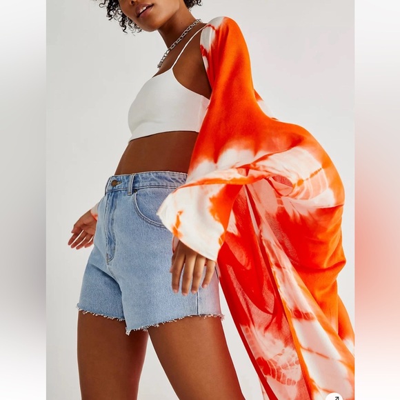 Free People Spellbound Tie Dye Duster Kimono Orange Color - Picture 2 of 5